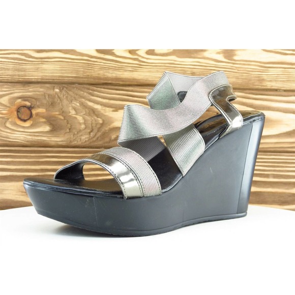 CHARLES DAVID Sz 8 M Silver Ankle Strap Synthetic Women Sandals‎ CCD - Picture 1 of 8